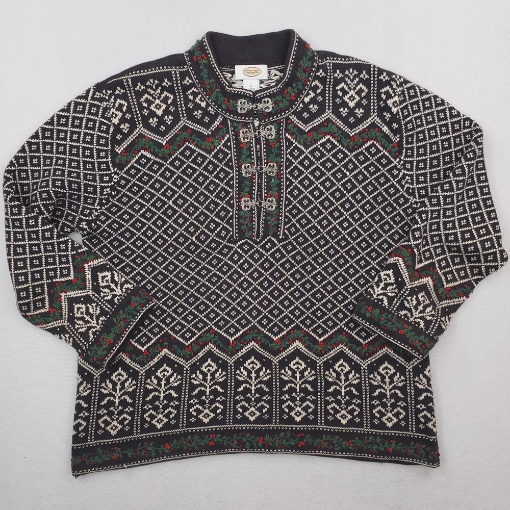 Vintage Talbots Sweater Womens L Multicolor Mock Neck Fair Isle Knit Pullover